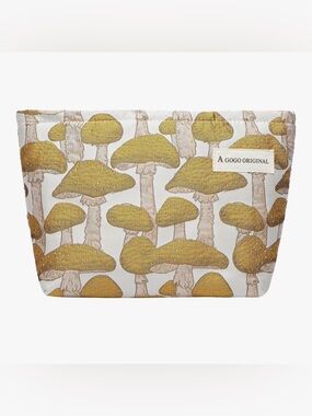 NWT Unique Large Capacity Zipper Pouch Cute Bag Gold Yellow Mushroom Design.